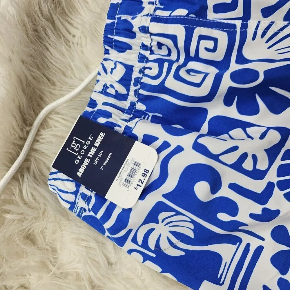 Wonder Nation Cobalt Crush Blue White Printed Men's Size Small Family Swimwear